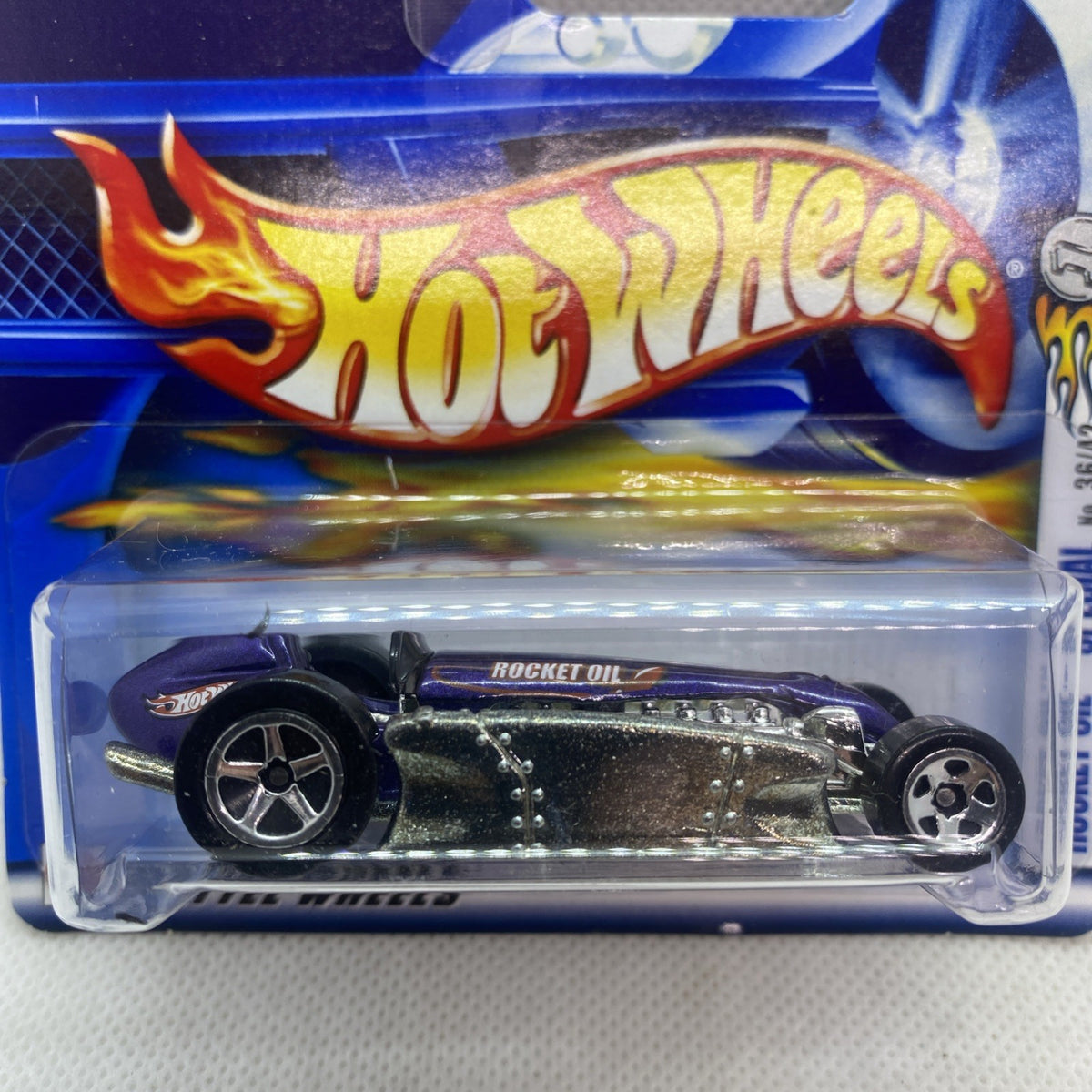 Rocket Oil hot rod die-cast in clear blister on Hot Wheels short card, front view