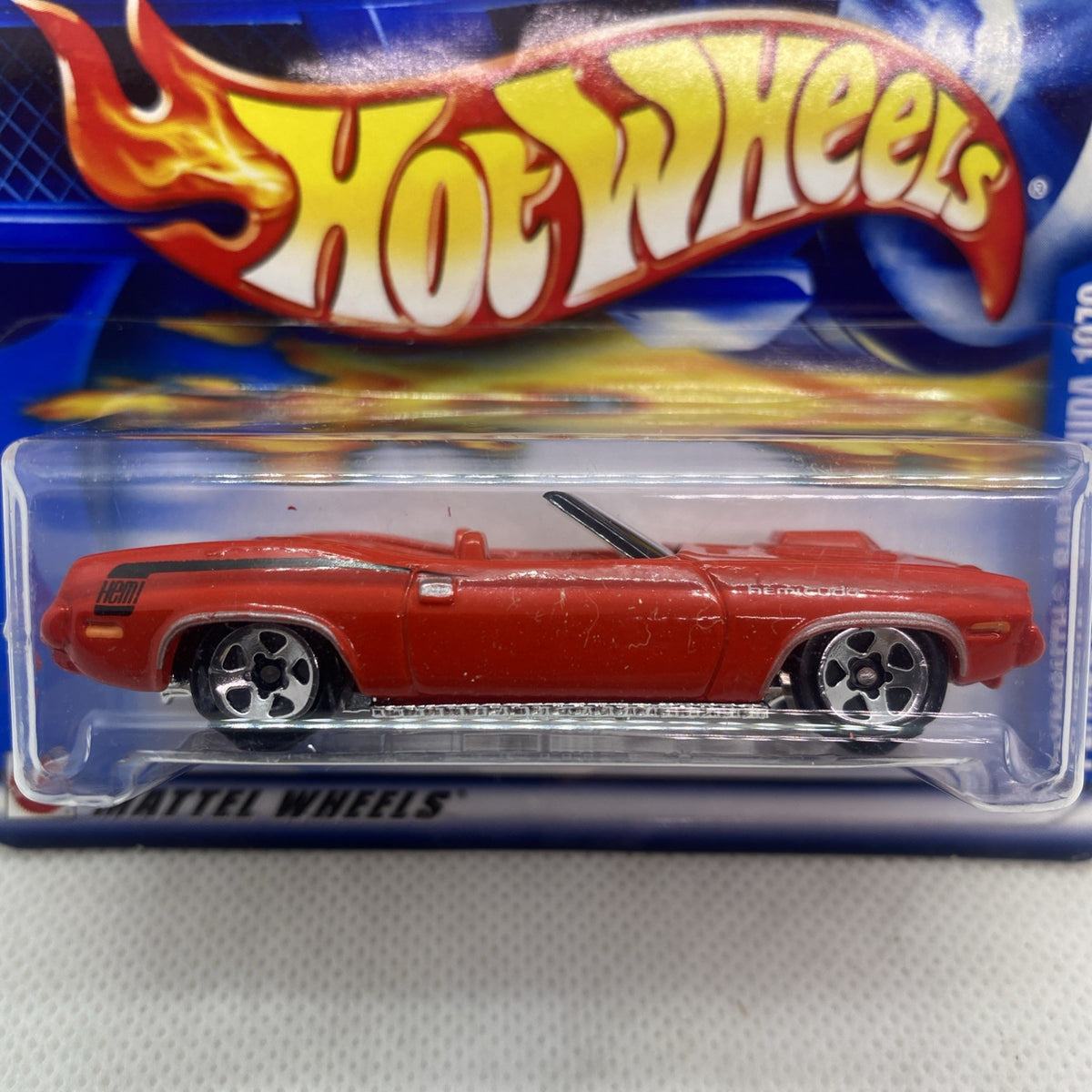 Red Plymouth Barracuda 1970 die-cast car in clear blister pack