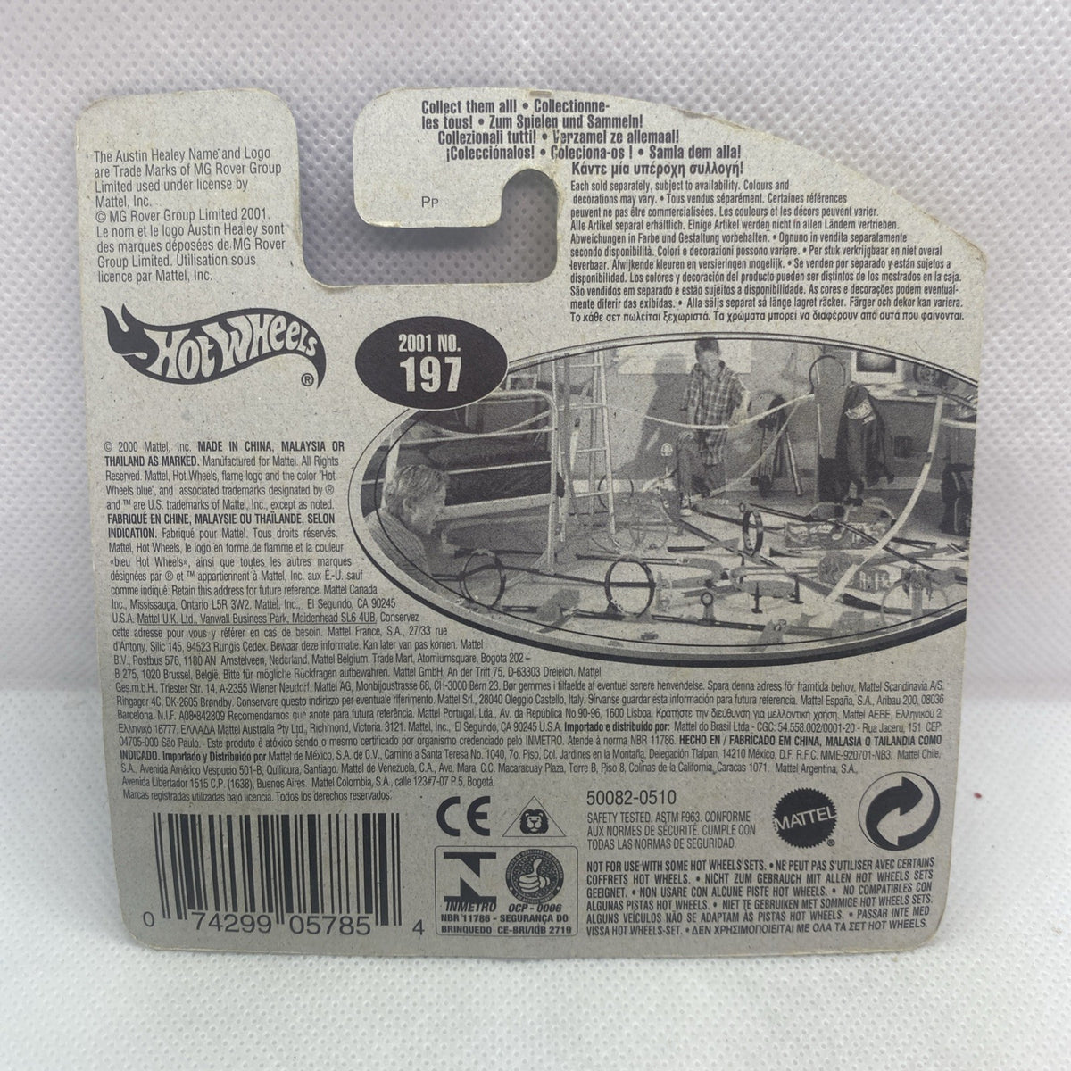 Hot Wheels Austin-Healey 2001 #197 sealed blister pack back with product details