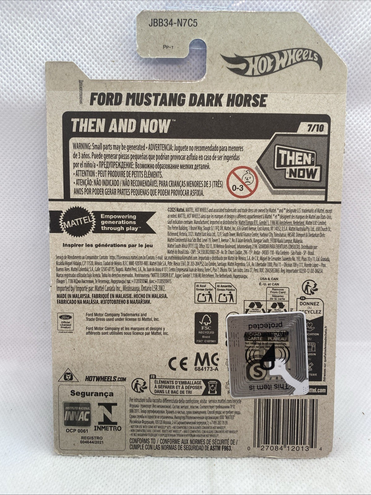 Hot Wheels Ford Mustang Dark Horse blister pack back with product details and icons