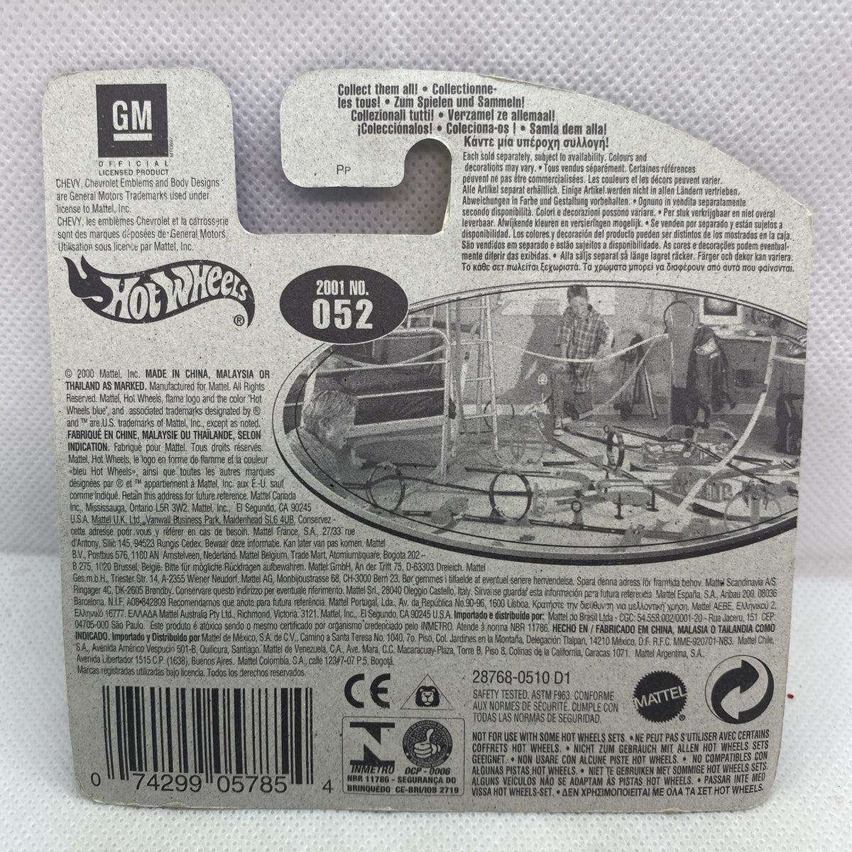 Hot Wheels ’57 Roadster die-cast car blister card back with product details