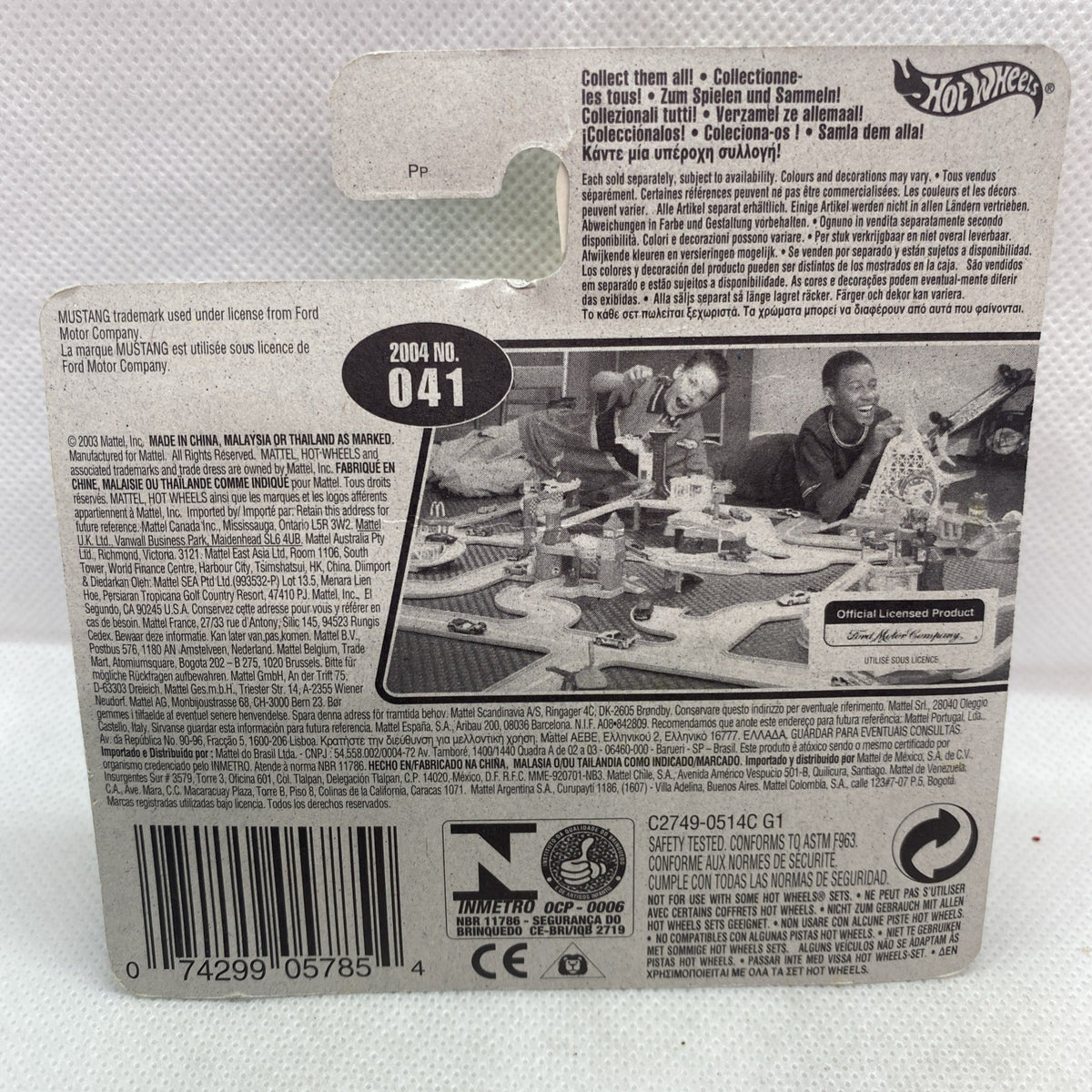 Back of blister card with barcode and number 041 for 2004 Mustang GT toy