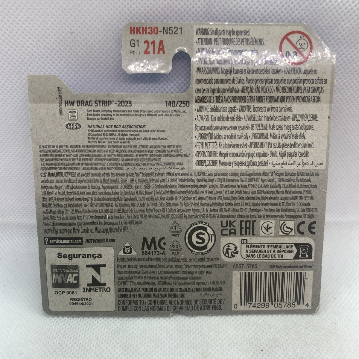 Hot Wheels NHRA Funny Car card back with printed details and barcode