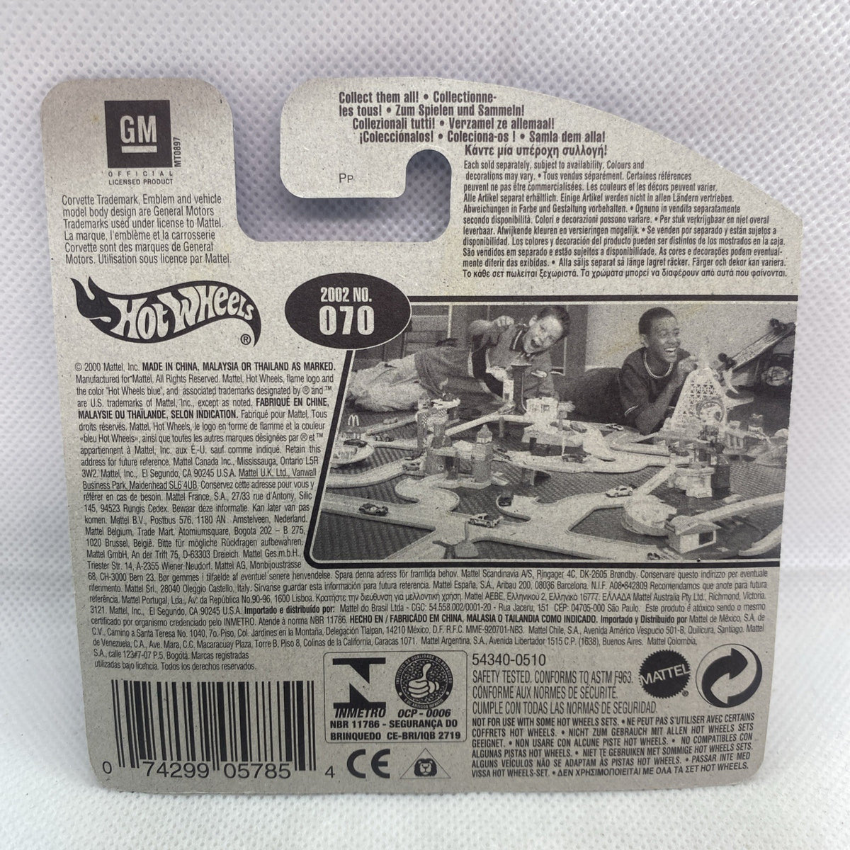 Hot Wheels Corvette blister card back with GM Collect label and product info