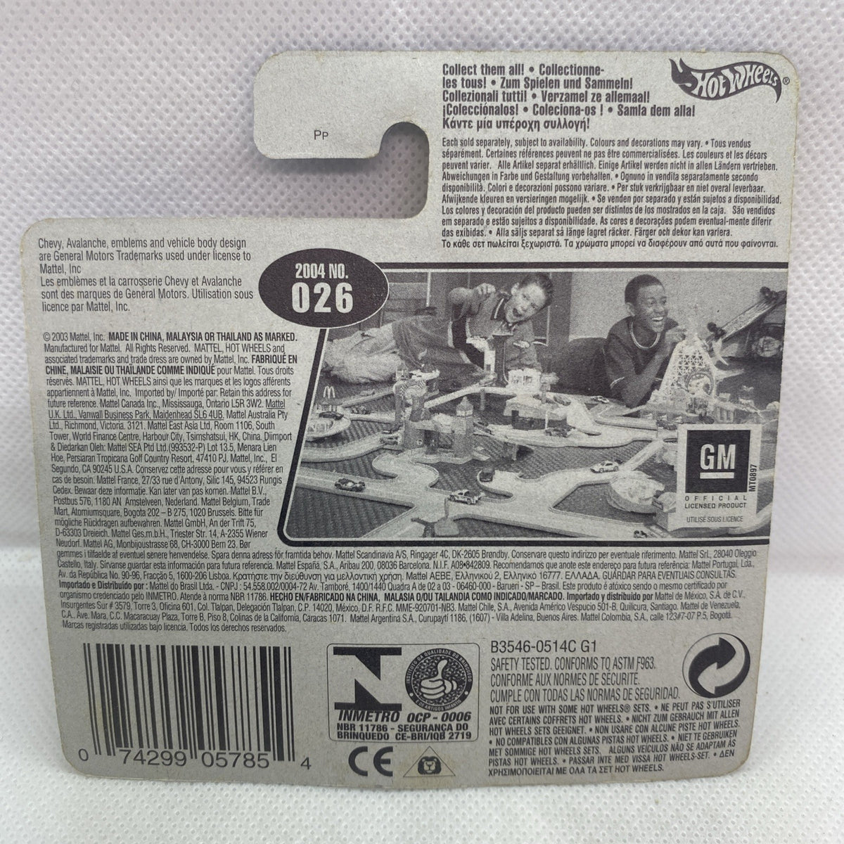 Hot Wheels die-cast pickup car back card with model number 026 and GM text