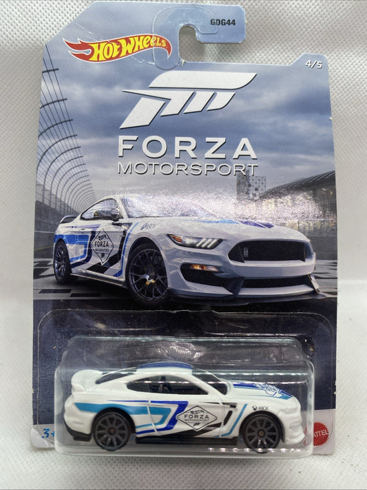 Hot Wheels Forza Motorsport die-cast car in blister pack, white and blue racing design