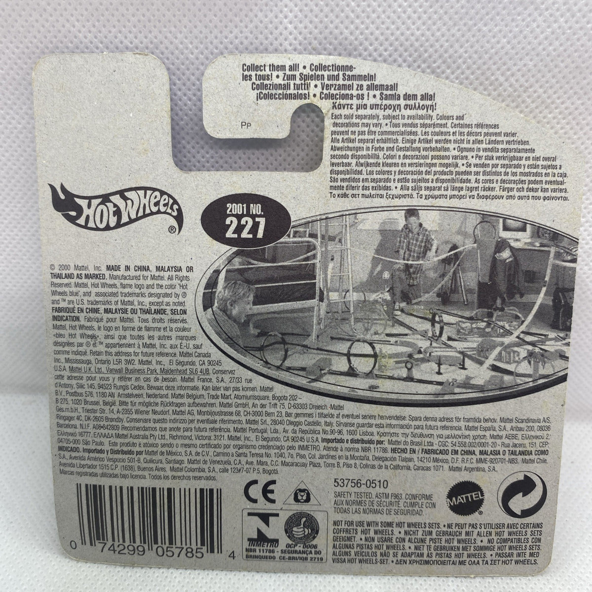 Hot Wheels mini truck back card with text details and barcode label