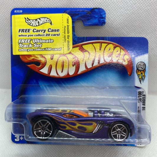 Hot Wheels purple flame die-cast car in blister pack, number 035