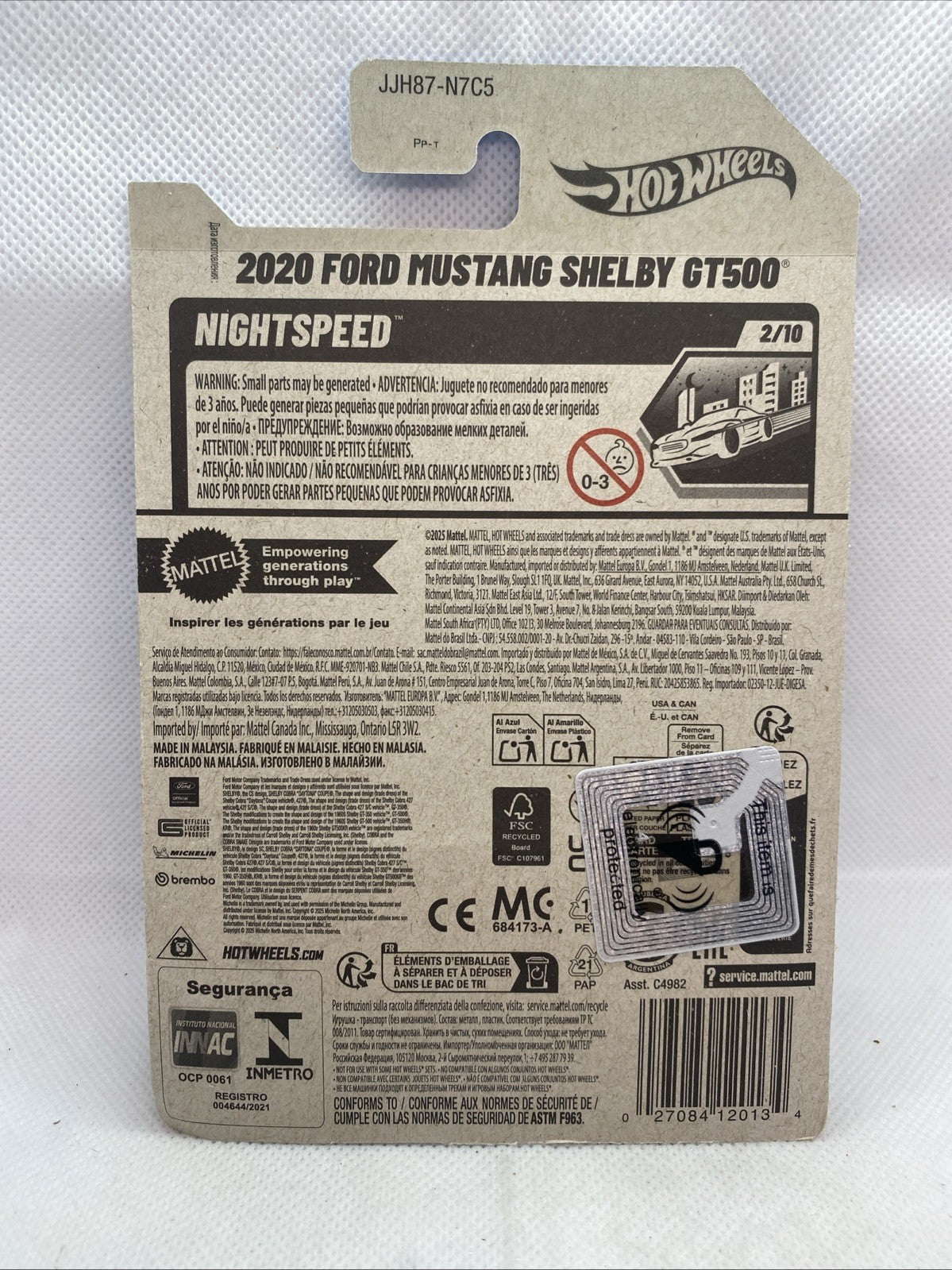 Hot Wheels 2020 Ford Mustang Shelby GT500 NightSpeed back of blister card packaging