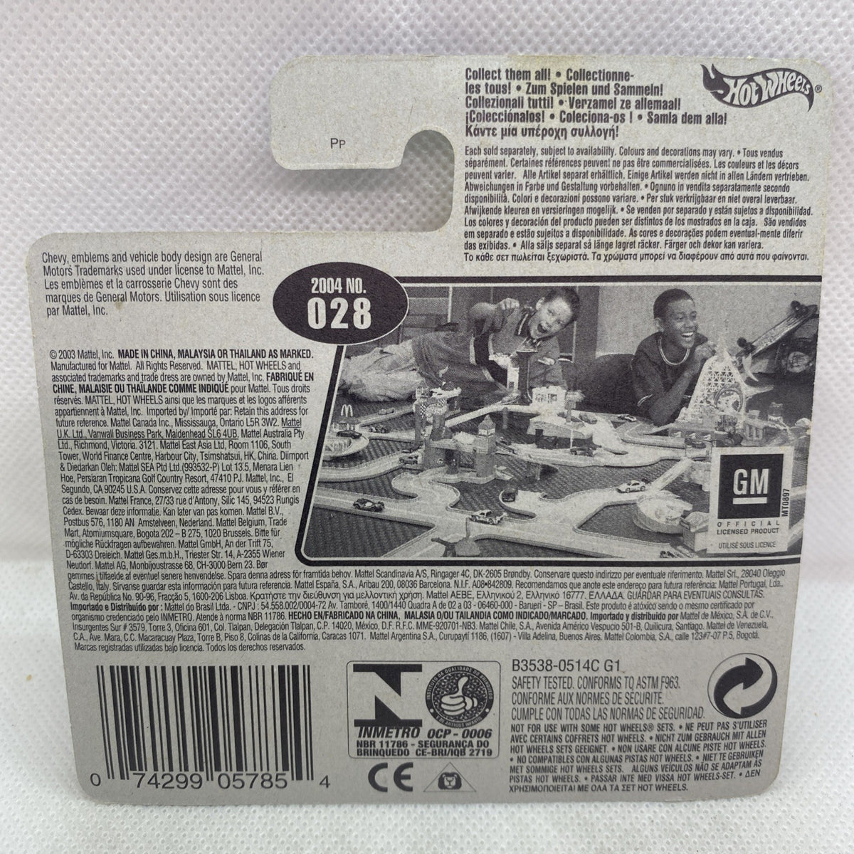 Hot Wheels diecast car blister pack back with No. 028 First Edition details