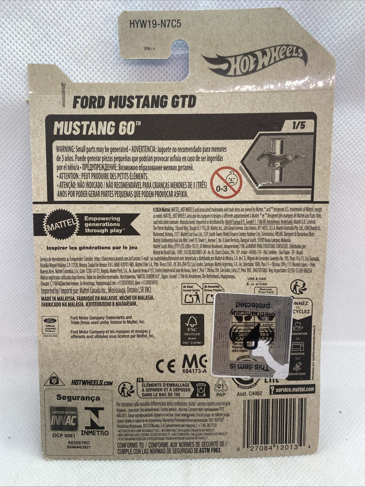 Hot Wheels Ford Mustang GTD short card back with product details and barcode