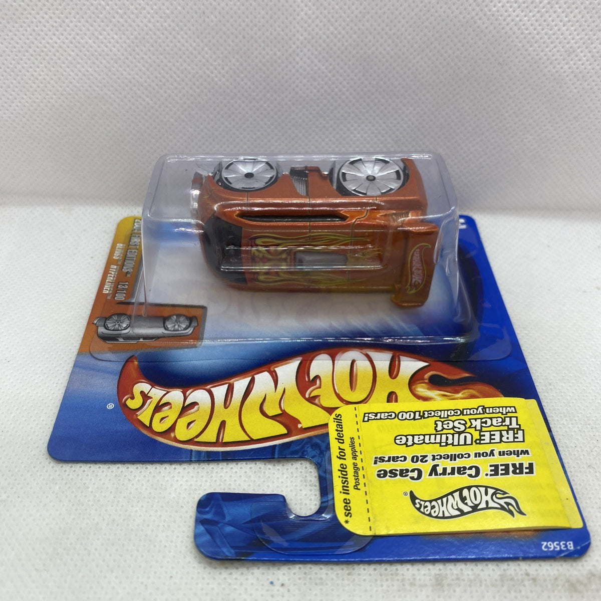 Hot Wheels die-cast car in clear blister on blue card with yellow Hot Wheels logo