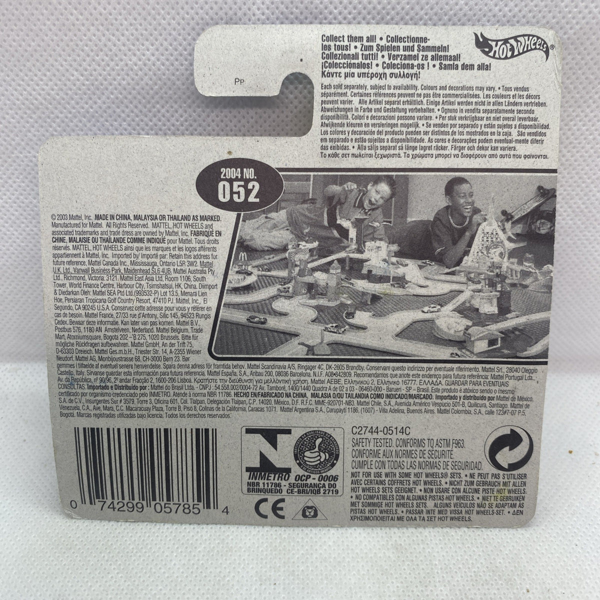 Hot Wheels packaging backer card with barcode and printed product details