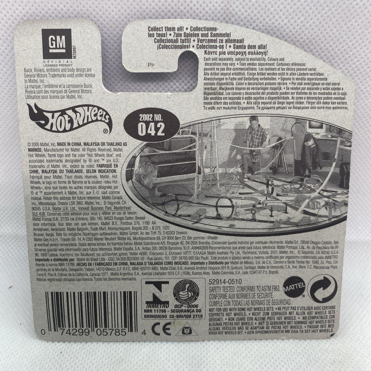 Hot Wheels back card with vehicle info and sealed blister package, underside view