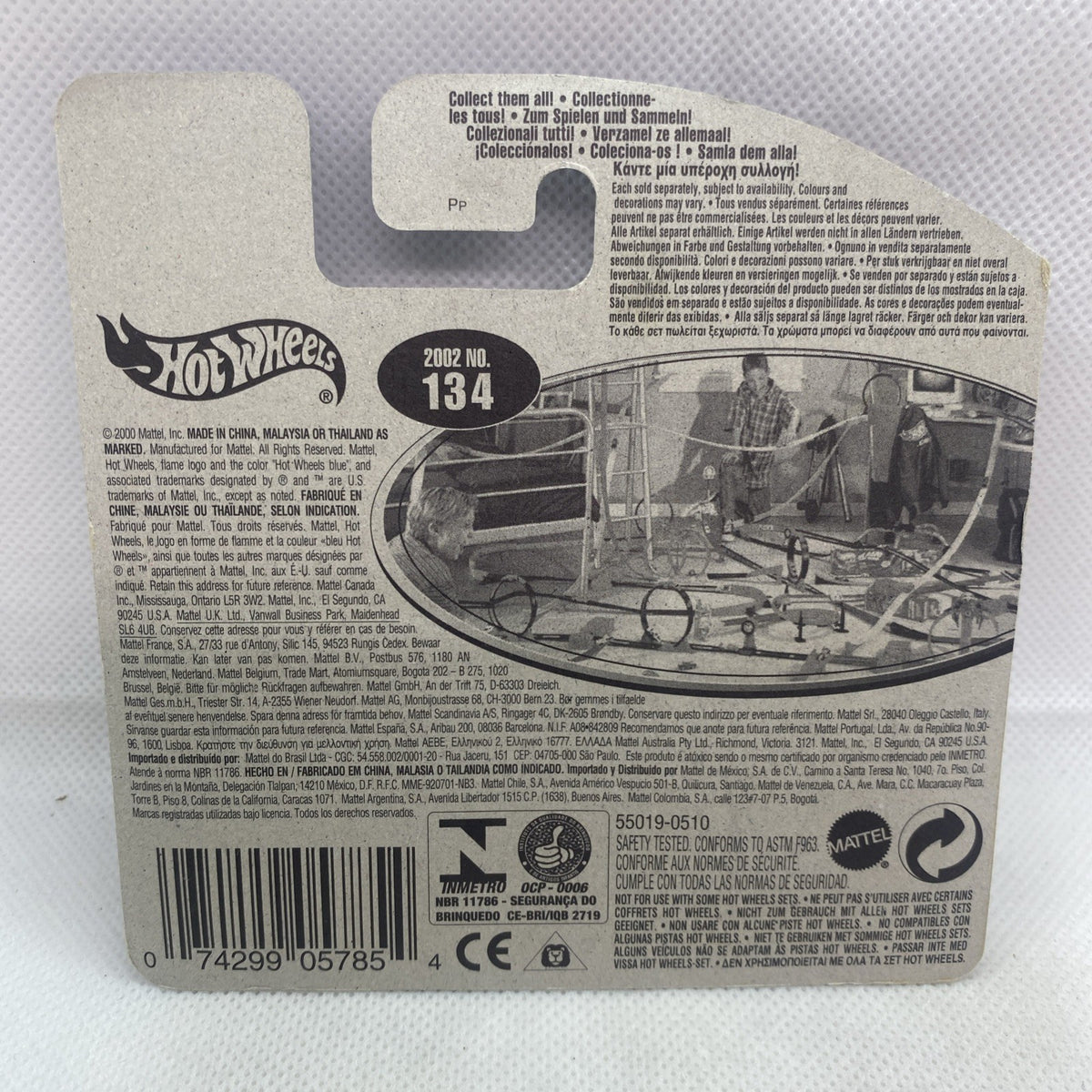 Hot Wheels blister card back with printed info, barcode, and clear plastic window