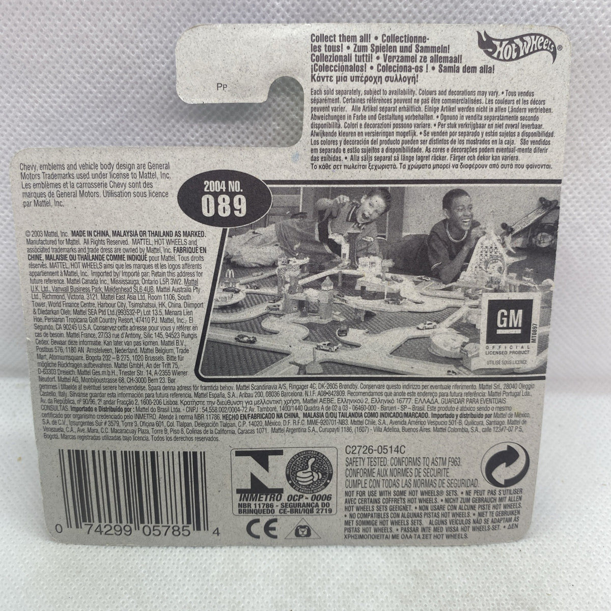 Hot Wheels collectible short card back with vehicle number and GM-themed artwork