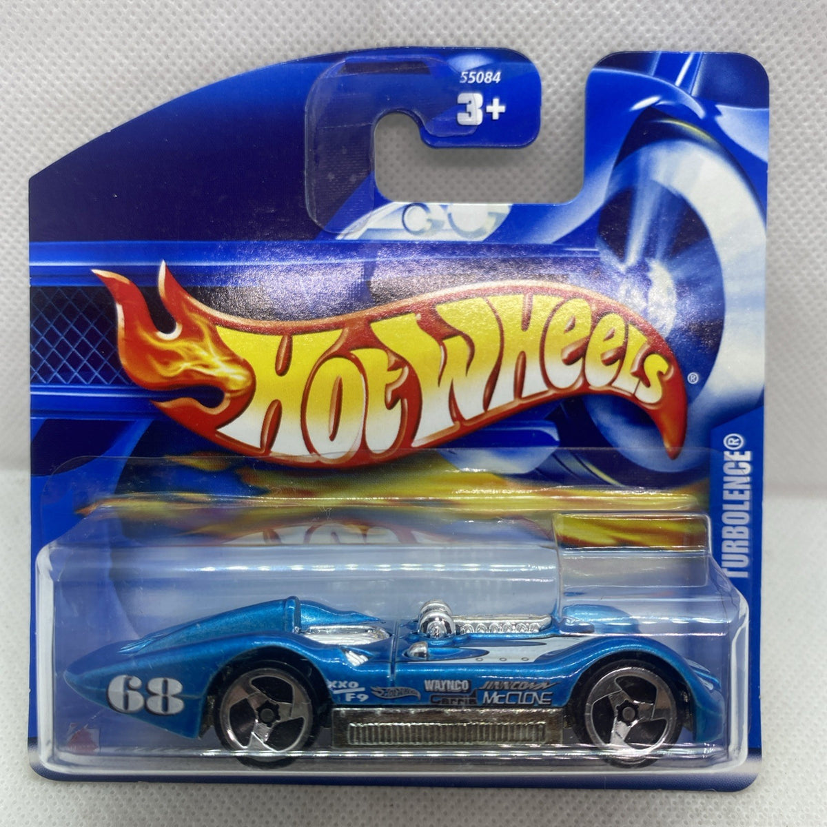 Blue Hot Wheels die-cast car in clear blister on retail card, #199, 68 wheels