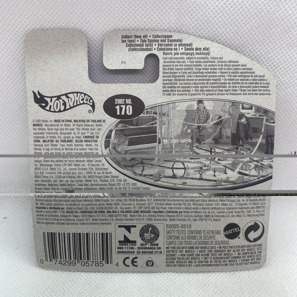 Back of Hot Wheels car blister card with printed product details and barcode