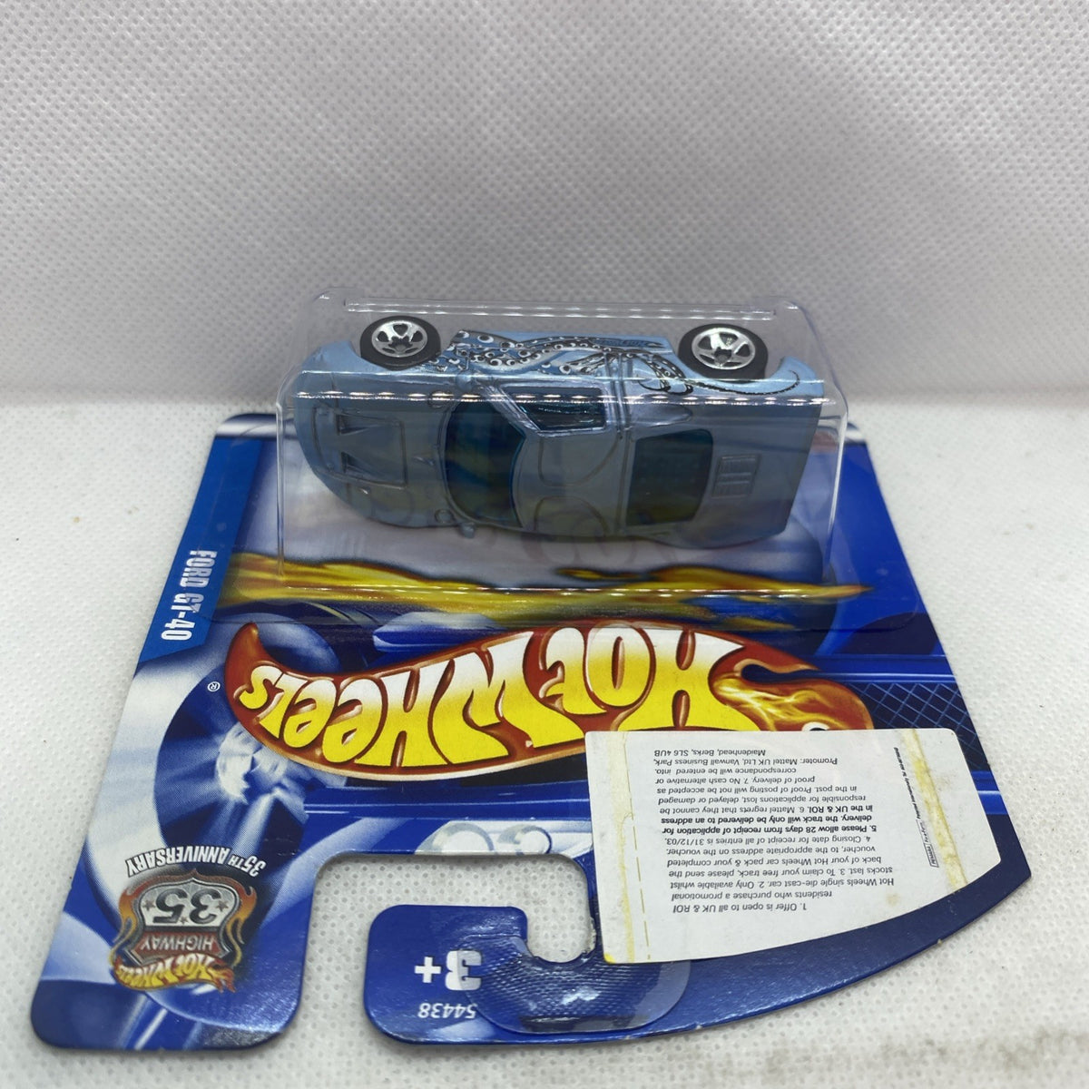 Hot Wheels blister pack with clear window, Ford GT-40 die-cast car inside
