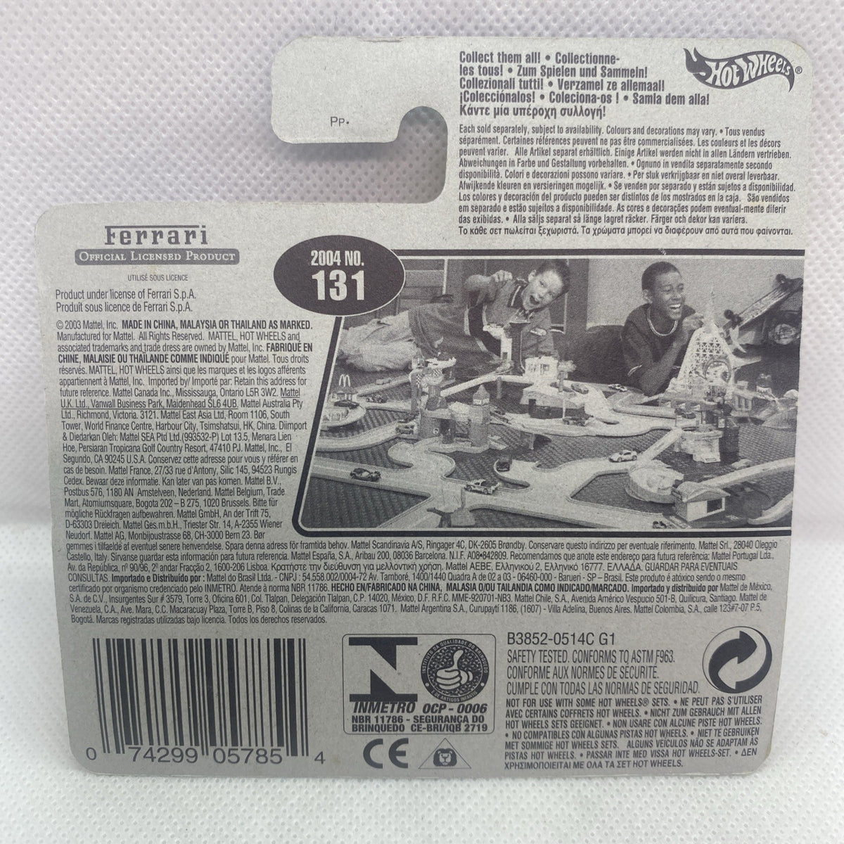 Hot Wheels Ferrari 550 Maranello model back of card with barcode and product details