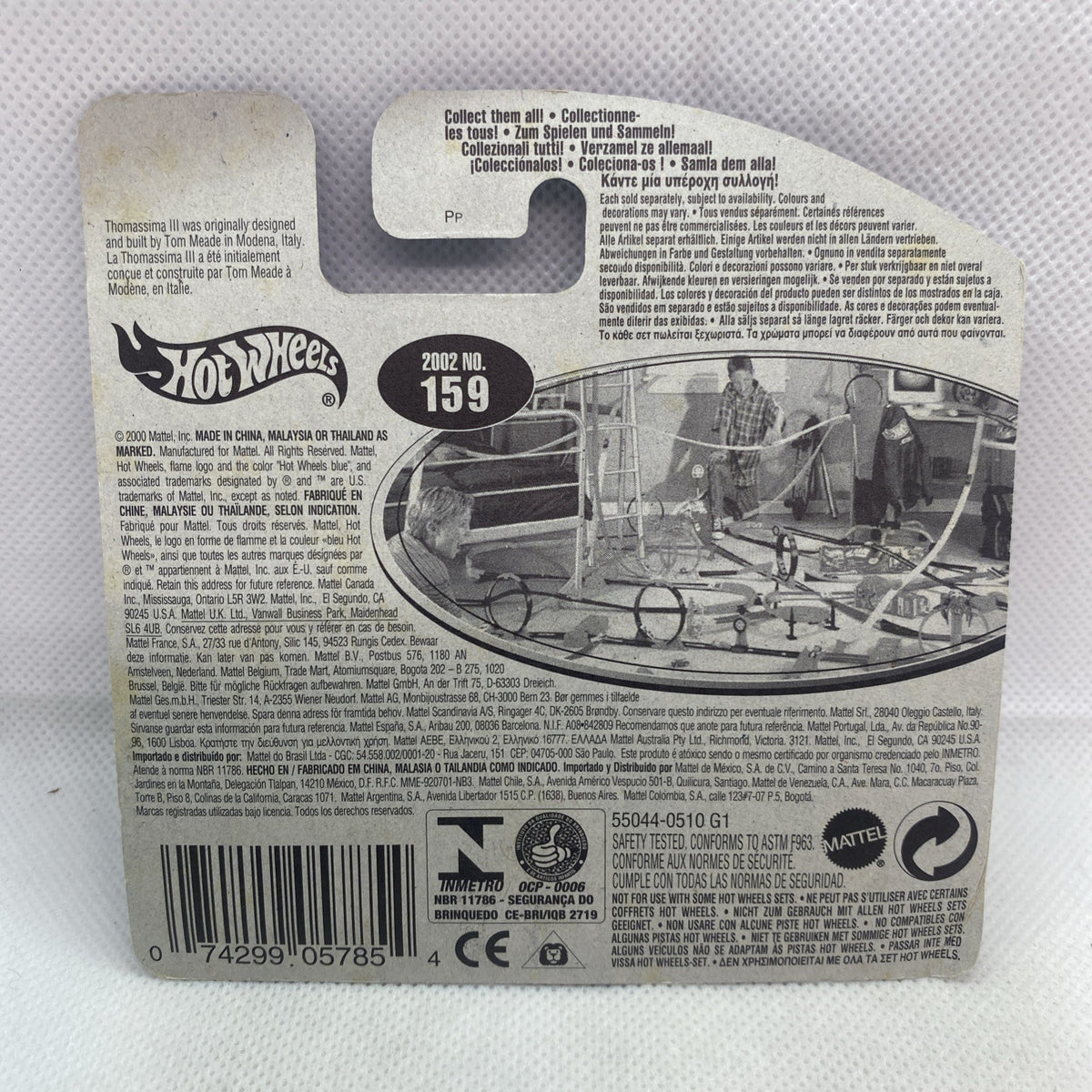 Hot Wheels car blister back card with barcode and 2002 No. 159 info, sealed