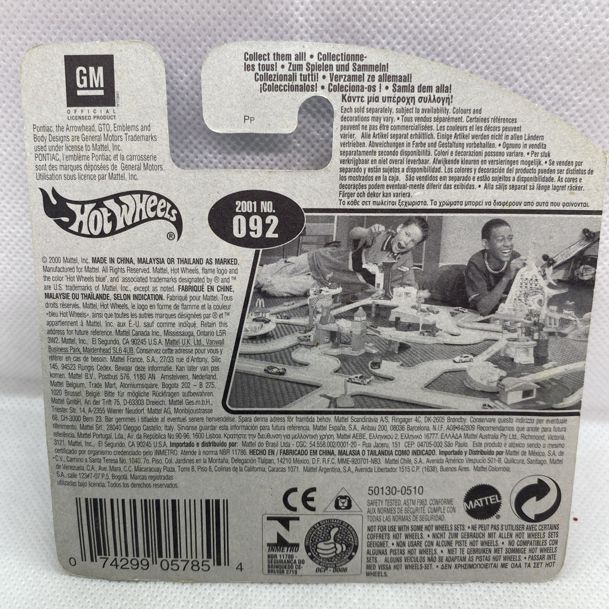 Back of blister card with collectible details and 2001 No. 092 car artwork