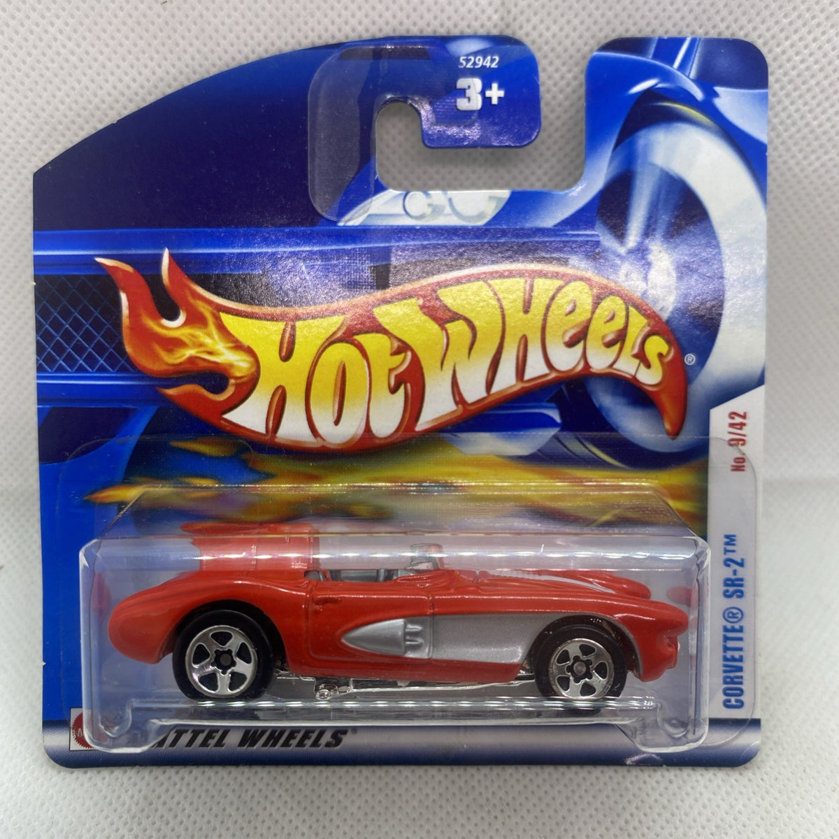 Hot Wheels die-cast Corvette SR-2 on short card, red car in sealed blister