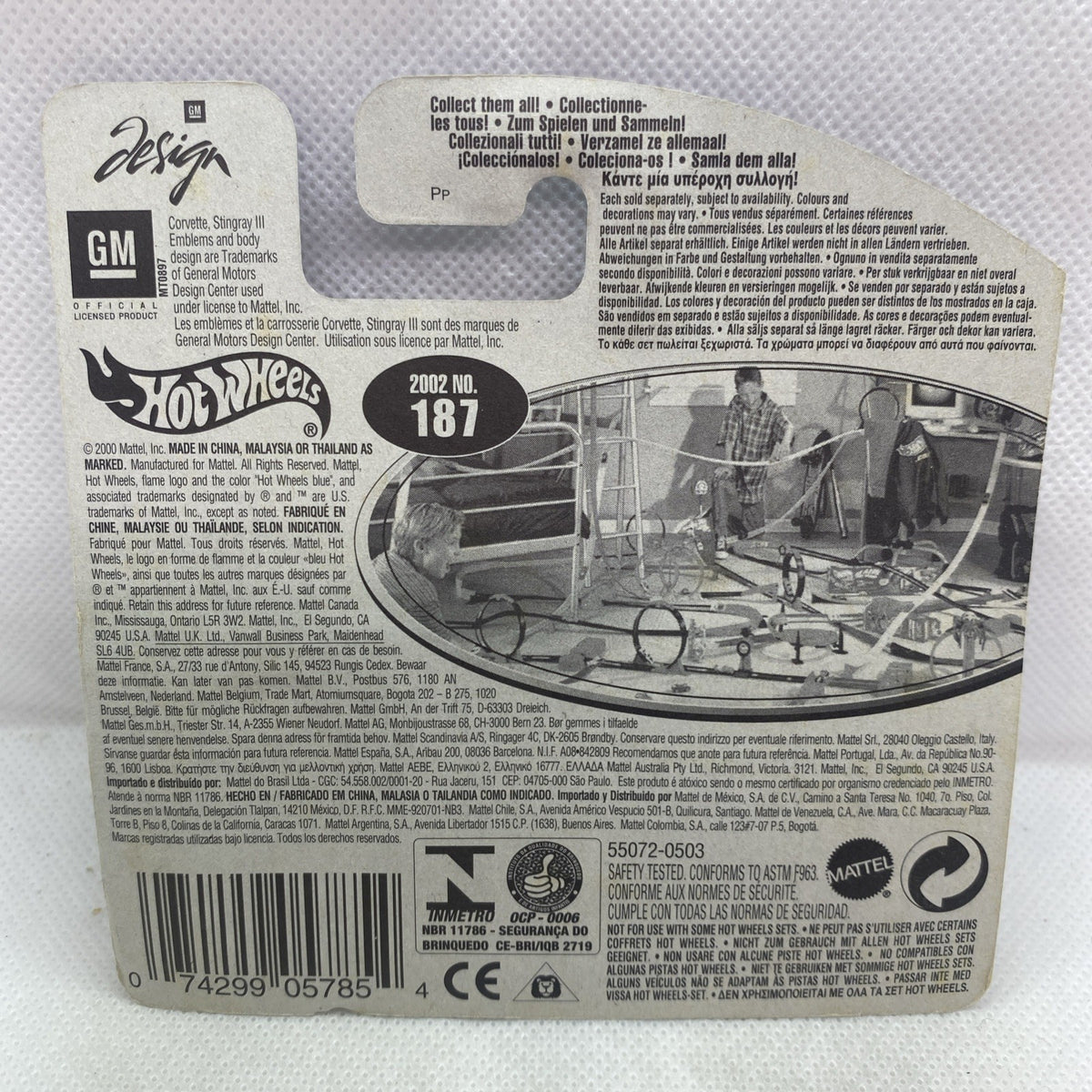 Hot Wheels short-card blister back with specs text and GM logo