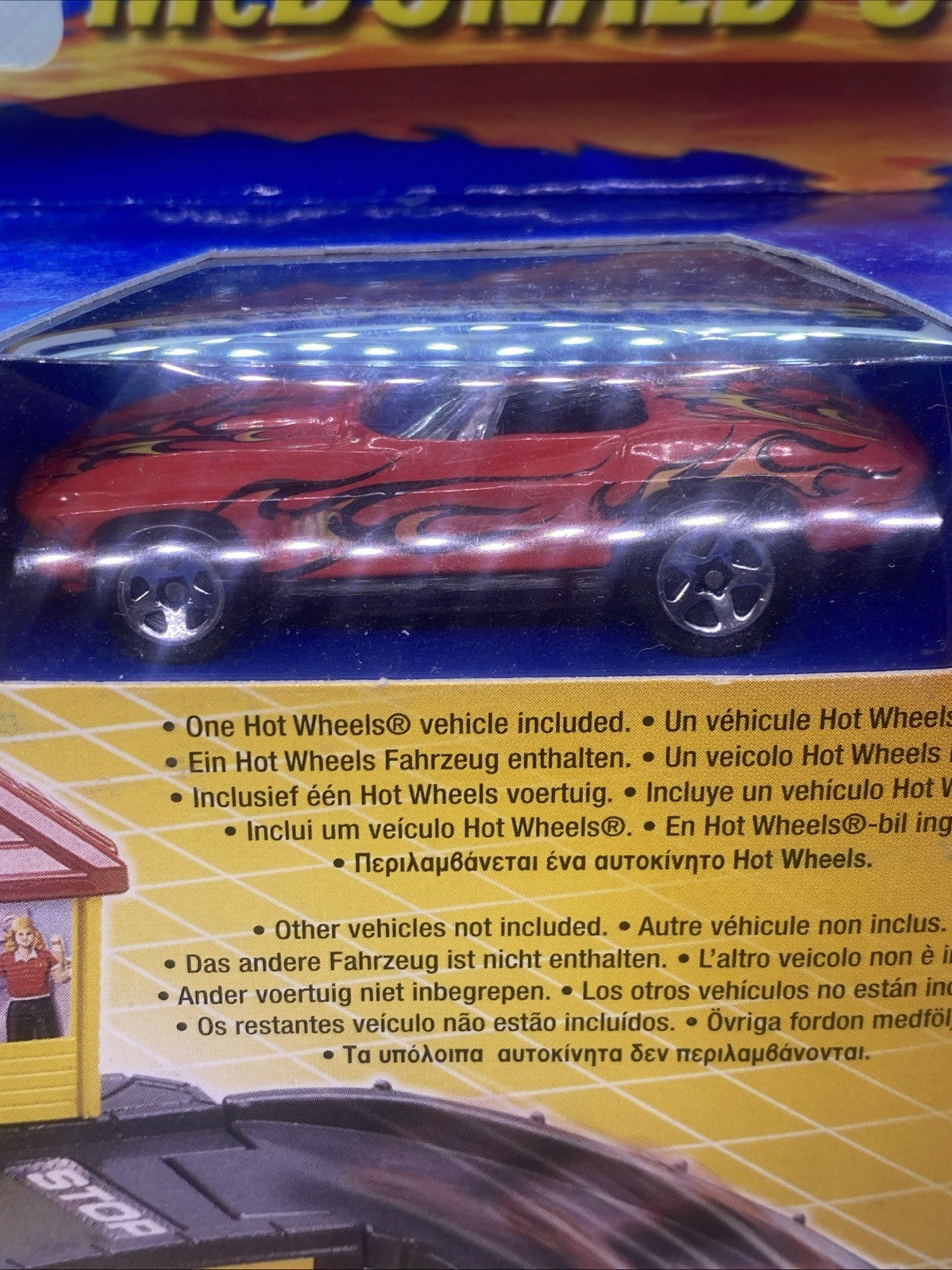 Hot Wheels McDonald's blister with red sports car and wheels in clear tray