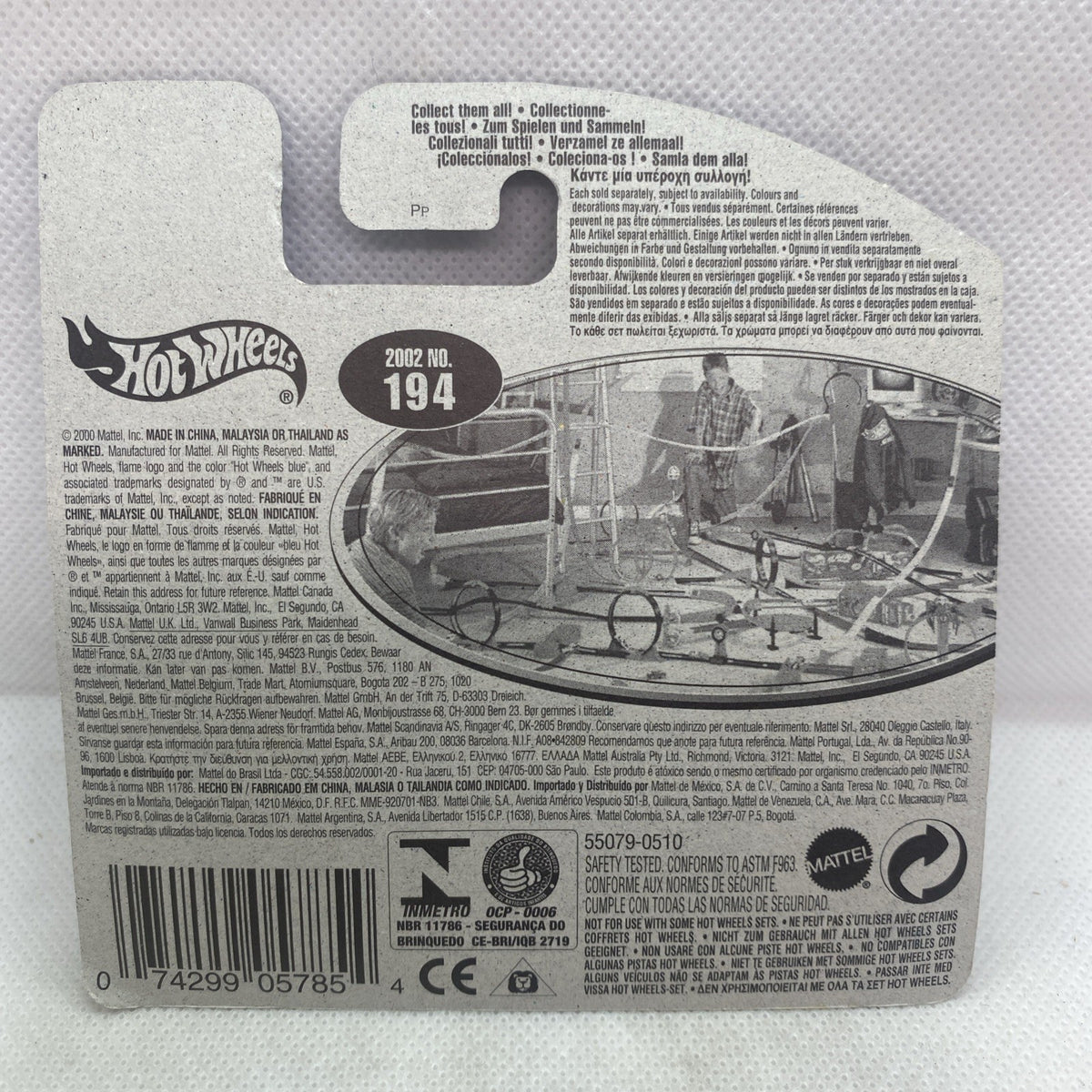 Hot Wheels Rat Trap card back with 2002 No. 194, text blocks, and safety icons