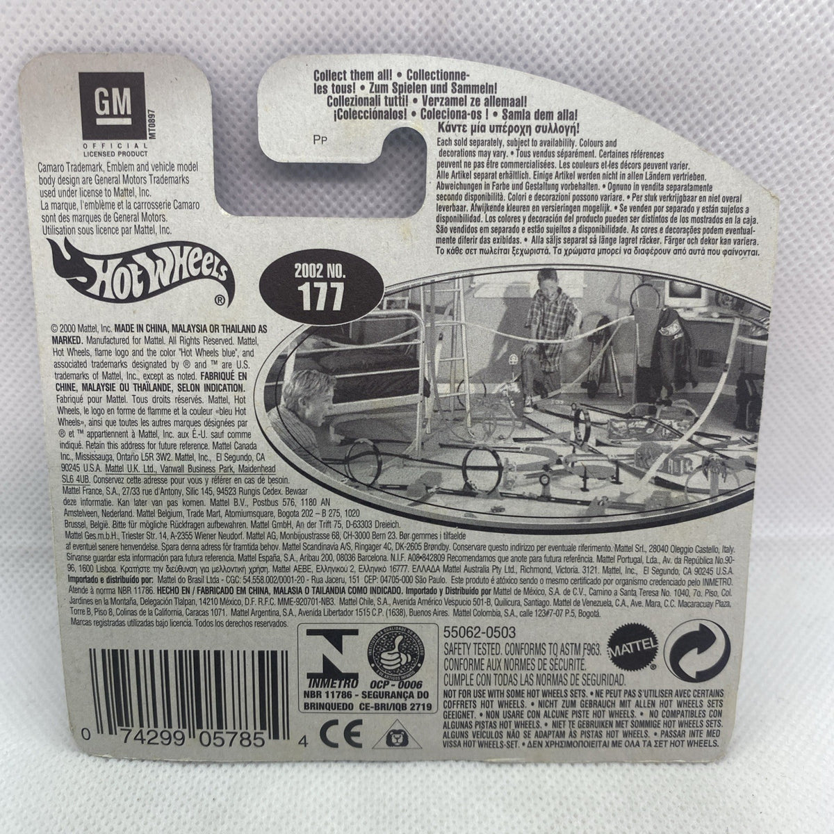 Hot Wheels Camaro convertible collectible card back with vehicle info and blister window