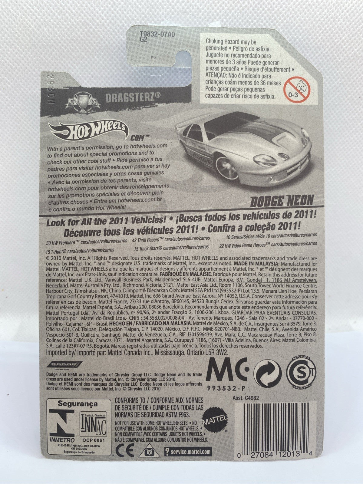 Back of Hot Wheels diecast card showing vehicle text and barcode on packaging