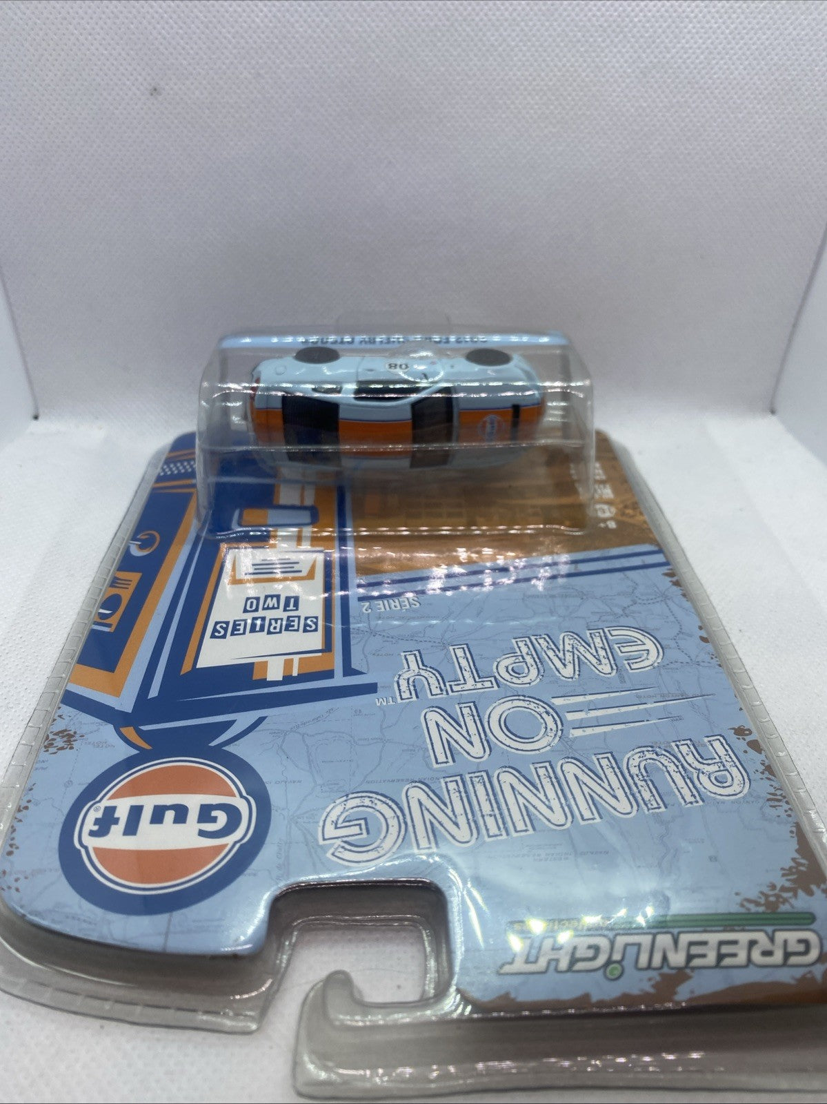 GreenLight Running On Empty blister pack with 2012 Ford Shelby GT500 on blue card