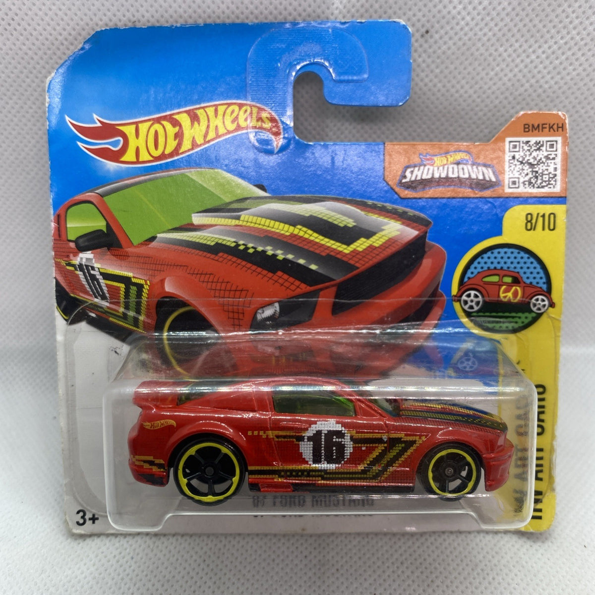Hot Wheels art car toy with red Mustang on sealed blister card