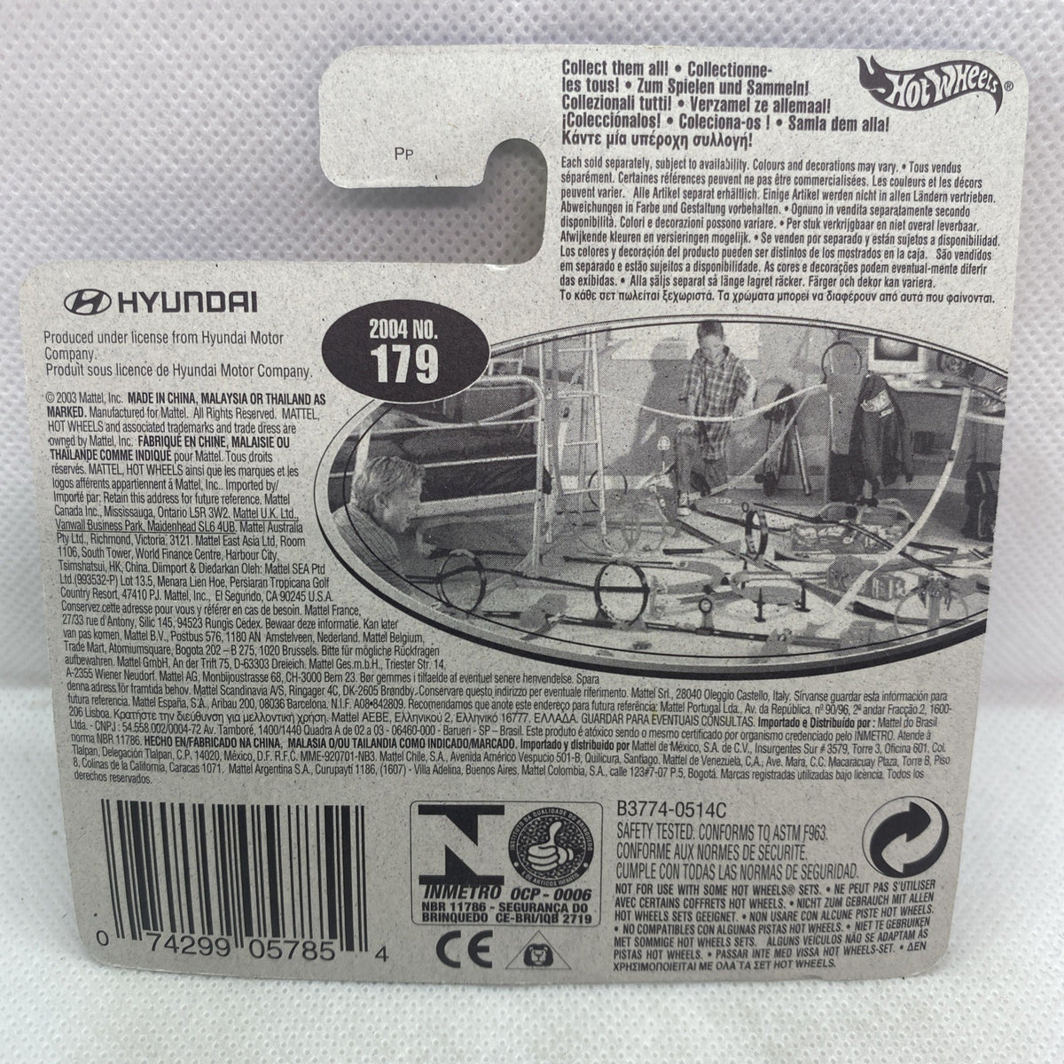Hot Wheels collectible car back card with product details, barcode, and number 179