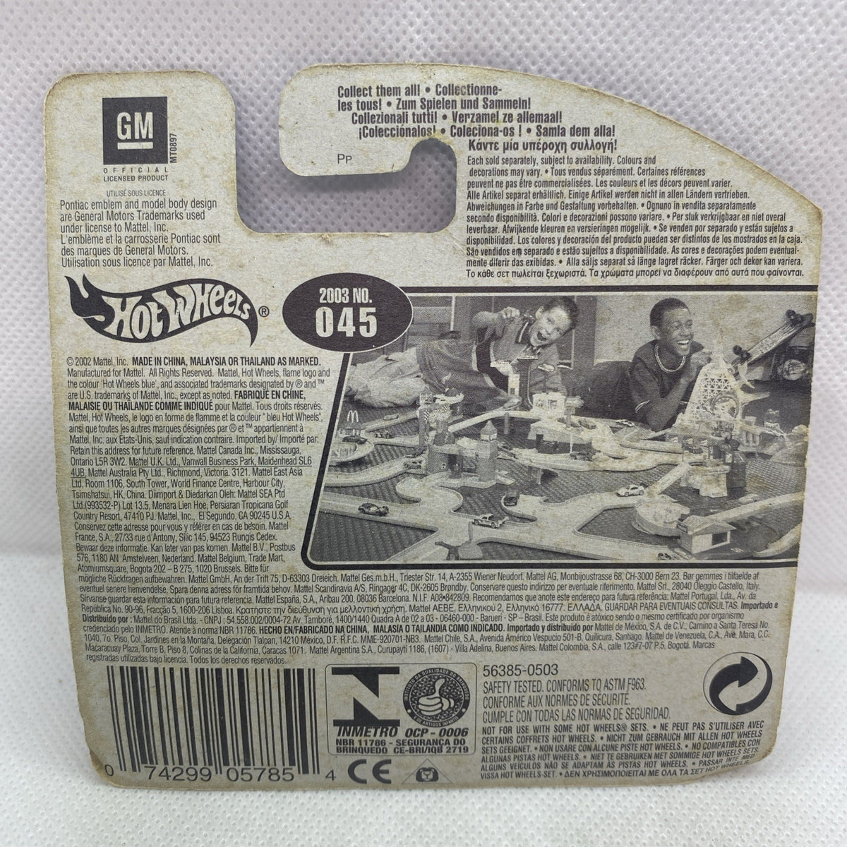 Back of sealed die-cast car blister package with Hot Wheels branding and #045 details