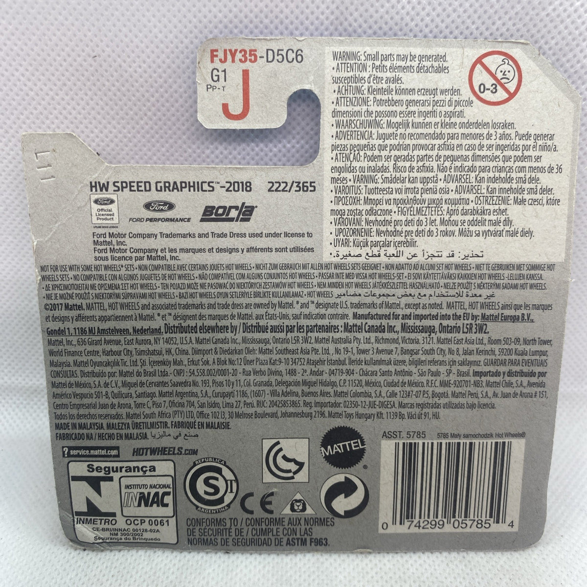Hot Wheels Speed Graphics back card with barcode, safety info, and product labeling