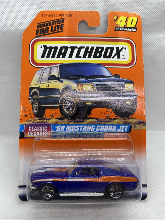 Matchbox Classic Decades '68 Mustang Cobra Jet die-cast car on short card, sealed