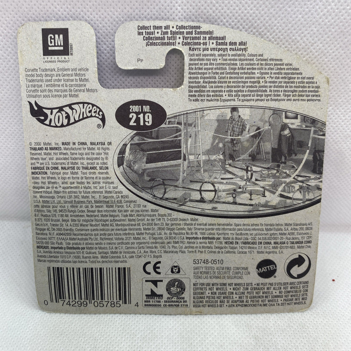 Die-cast car blister card back with GM logo and product number 219
