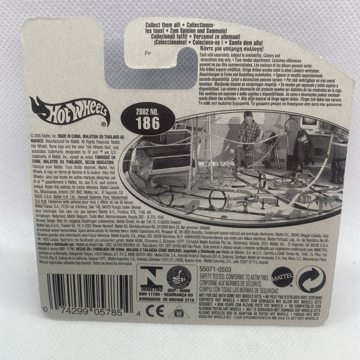 Hot Wheels card back with 2002 #186 label and printed vehicle and safety info