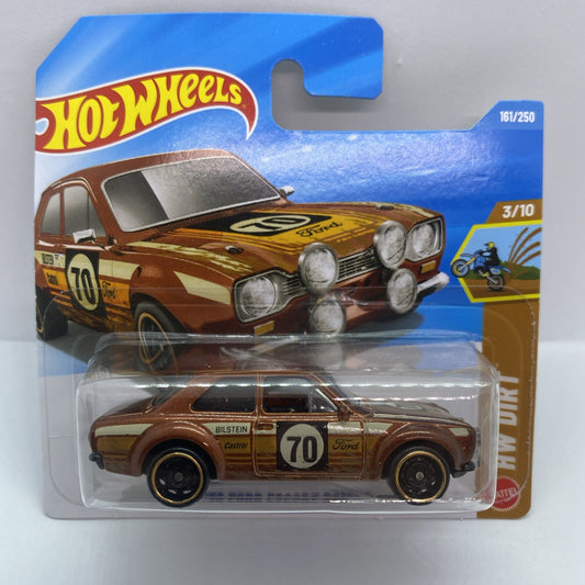 Hot Wheels 1:64 die-cast car in blister, brown '70 Ford Escort' front view