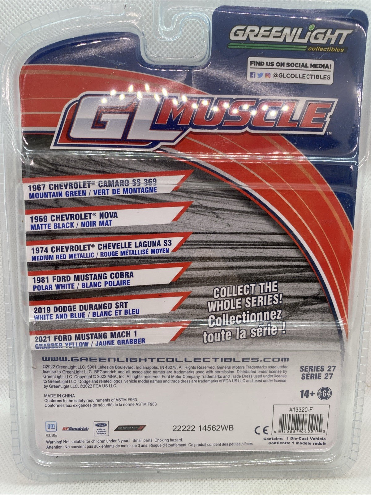 GL Muscle Series 27 1:64 display card back with car list and sealed blister