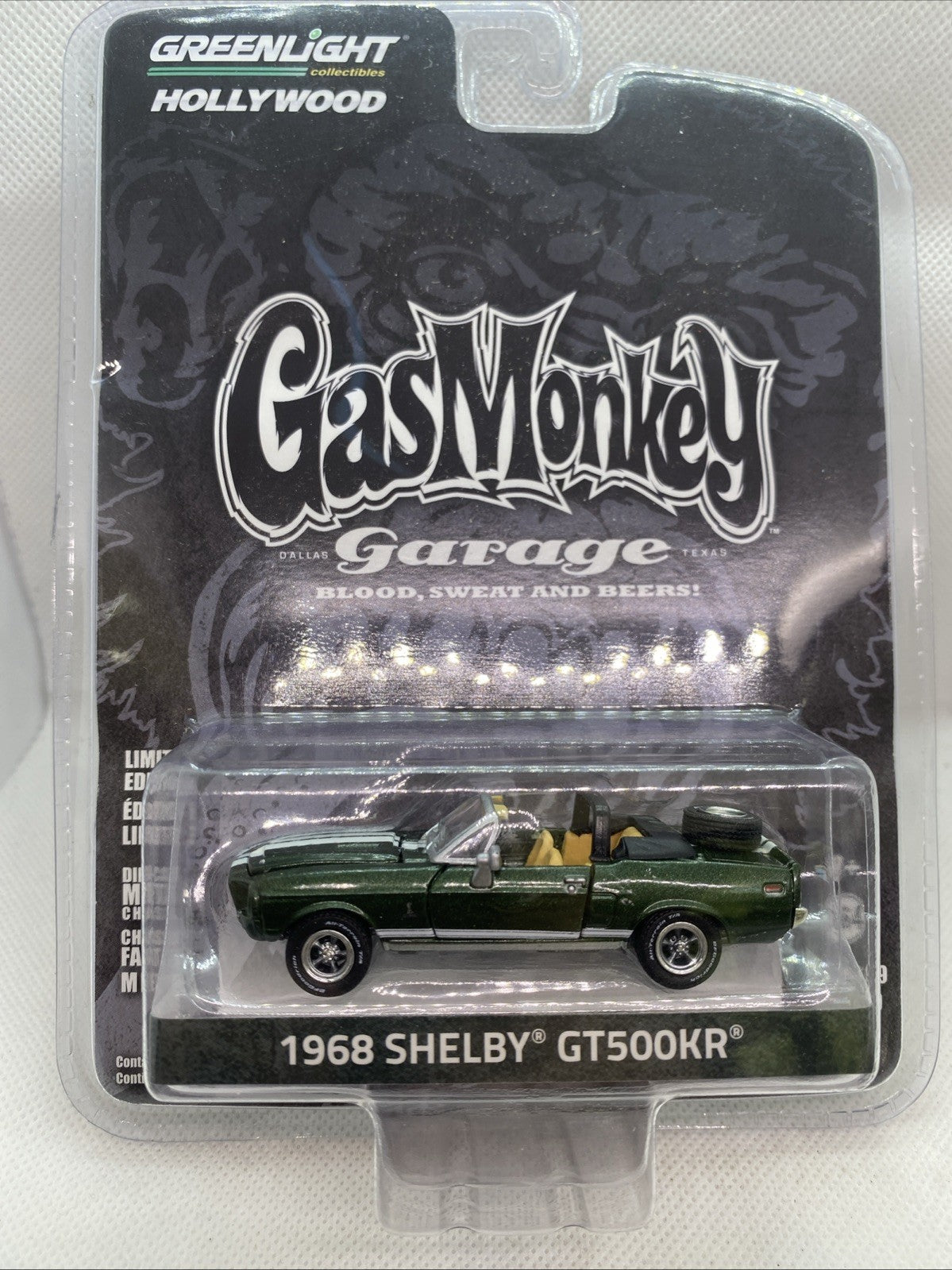 Greenlight 1:64 die-cast car in clear blister, green 1968 Shelby GT500KR