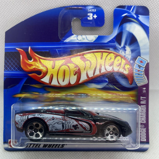 Hot Wheels Dodge Charger R/T die-cast car in blue blister with flame graphics