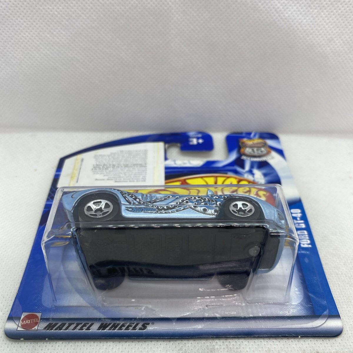 Hot Wheels Ford GT-40 die-cast car in clear blister on blue card backing