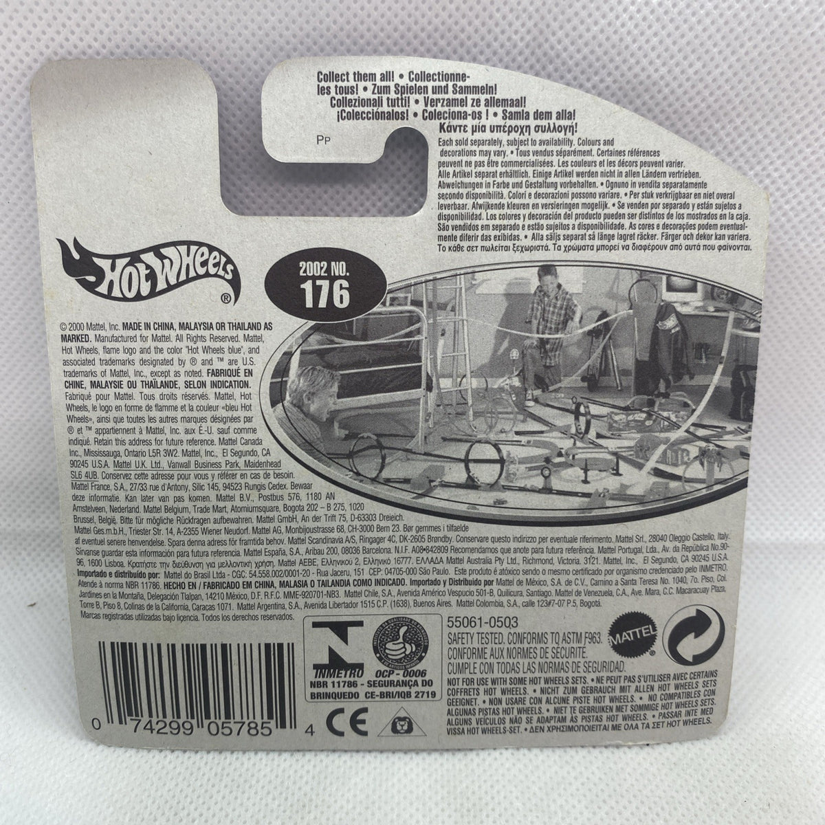 Hot Wheels 2002 short card back with printed details and barcode