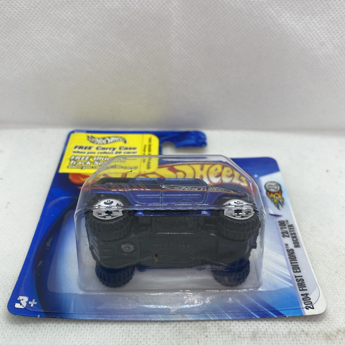 Hot Wheels Rockster die-cast toy car in blue blister on card, front view