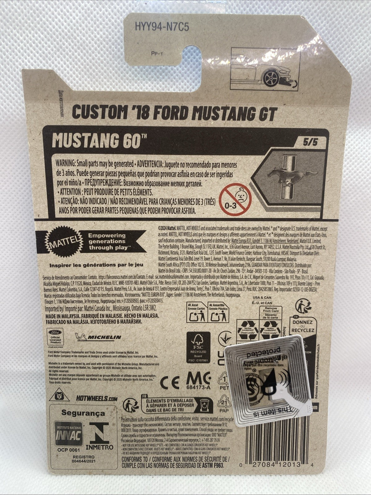 Hot Wheels short card back with vehicle details and barcode, car blister sealed