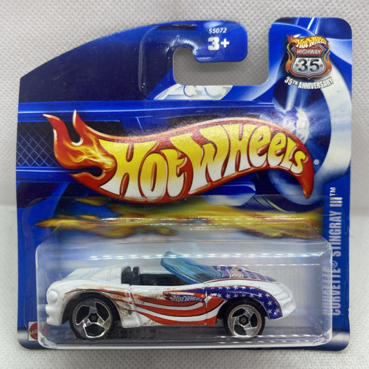 Hot Wheels die-cast Corvette in blue blister pack on short card