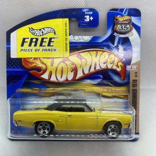 Yellow Plymouth Roadrunner 1970 die-cast car in Hot Wheels blister card package